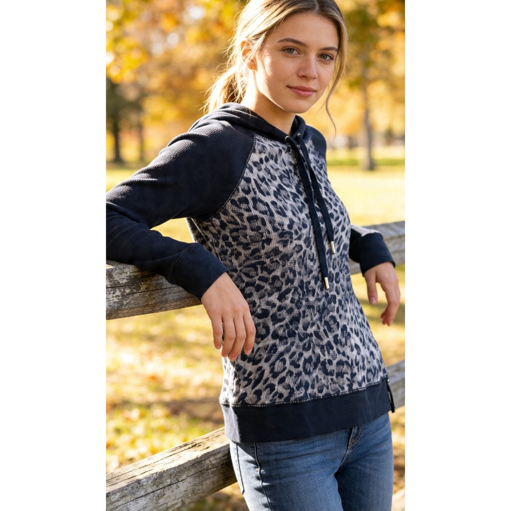 Lauren Active Ralph Lauren Leopard Print Waffle Knit Hoodie‎ Black Large